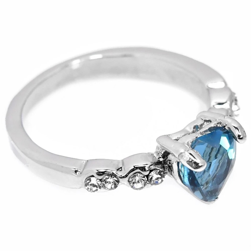 Stunning Genuine London Blue Topaz w/ zircon in 925 Sterling silver Ring Sz 6.75 - Picture 6 of 7